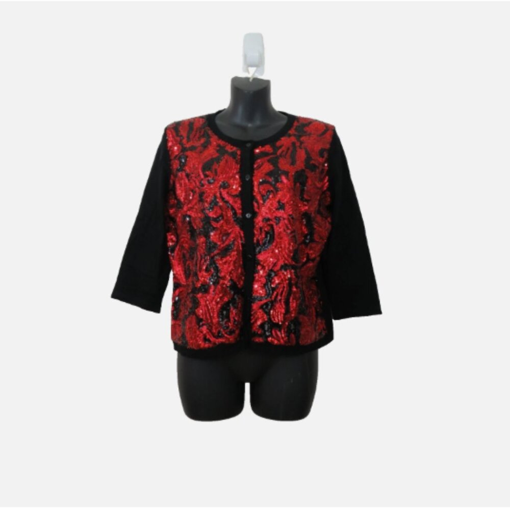 Michael Simon size Petite Medium Pink Sequin Cardigan Topper 3/4 Sleeve NEW